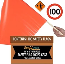 COMFITWEAR 100PC CASE Warning Flags Construction Site Red-Orange Flag 18” x18''