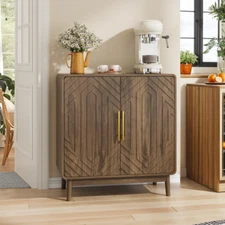 Modern Sideboard Buffet Cabinet - Carved 2-Door Storage with Adjustable Shelves