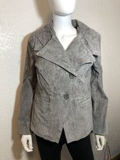 Nwt Women's Size Small Suede Leather Jacket In Gray Button Front Lined So Soft