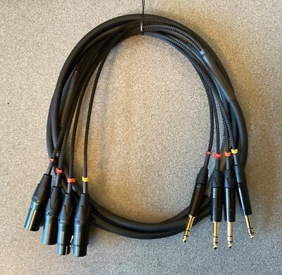 RCH AUDIO ENGINEERING 4 Way 1/4” TRS Jack to 2x Male + 2x Female XLR Loom 3m - Black & Gold Connectors