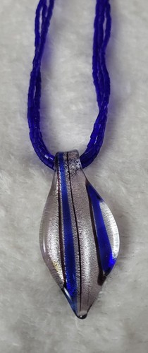 Hand Blown Glass Pendant 2" Long × 1" Width Beaded Cord 17" Long *Stunning*.
