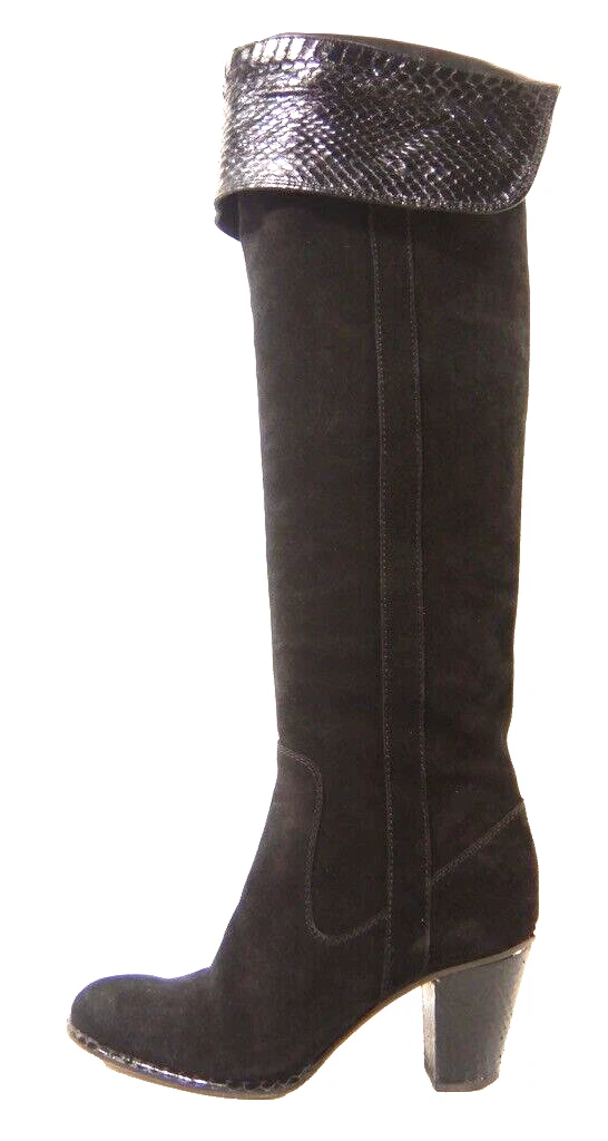 Bottes Christian Dior noires en daim sur genou pliées hautes python 39 US 9