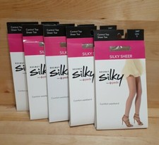 5 PAIRS:  SECRET SILKY Pantyhose 10407 Control Top Sheer Toe SUNTAN B 5'3"-5'7"