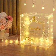 Acrylic Wedding Card Box with Lock String Light Frosted Large Card Box for We...