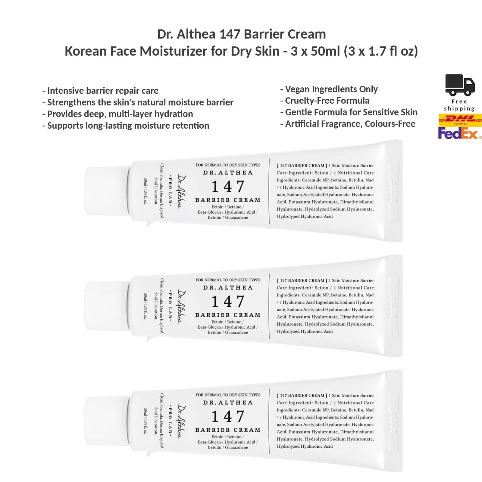 Dr. Althea 147 Barrier Cream Feuchtigkeitscreme mit Ceramide, Hyaluron 3x50ml