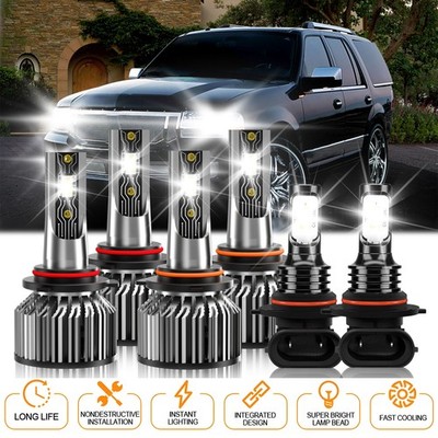 For Lincoln Navigator 2003-2005 6x LED Headlight Combo + Fog Light Bulb 6500K