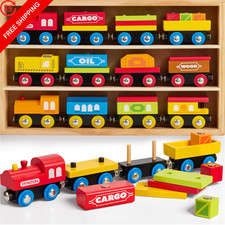 Montessori Wooden Train Toy Set for Kids, 12PCS Medium to Large, White
