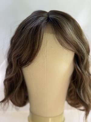 Human Hair Topper 11 -12  Brown Blonde Highlight 6H24# Wavy Clip In Crown Cover