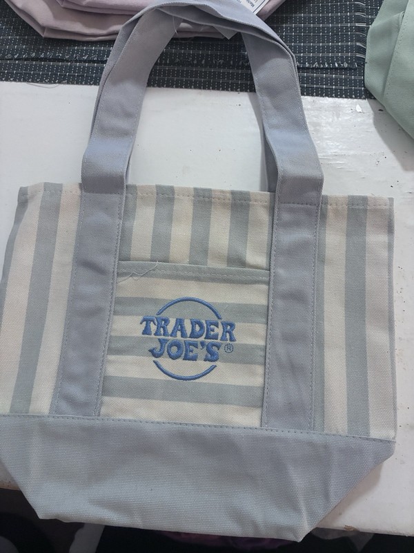 Trader Joe's Canvas Stripe Reusable Tote Bag blue/white