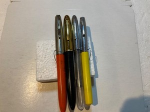 4 Vintage Fountain Pens. 2 Sheaffer, 1 Elgin, & 1 Cardinal. As shown. A8