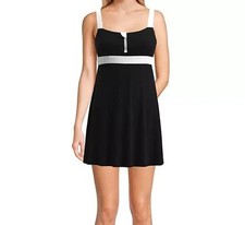 Lands End Swimsuit Womens SZ XL Zip Front Swim Dress Skirt Cover One Piece Black