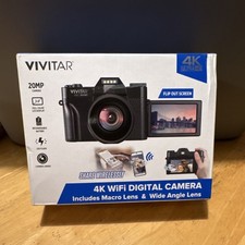Vivitar 4K Wi-Fi Digital Camera 20MP Flip Out Screen Black Rechargeable