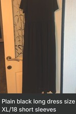 Plain Pleated Black Long Dress Size 1XL Short Sleeve 2 side Pocket Round Neck