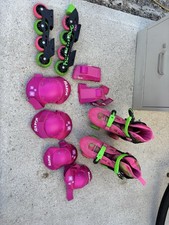 Size 3-6 girls roller skates blades knee elbow wrist pads