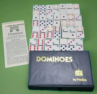 Pavilion Dominoes Set 28 Piece Tile Gray Vinyl Case VTG 70s EUC W/ Instructions