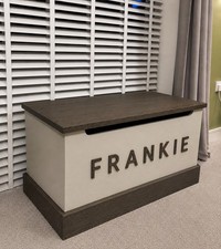 Handmade Wooden Toy Box personalised -  Brown-pink,cream, blue