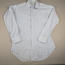 Vintage 70s Sears Perma Prest Men's Shirt 15.5 36/37 Blue Stripe Long Sleeve