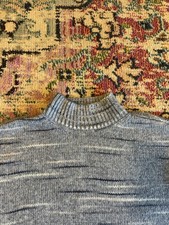 LOFT Outlet Women s Blue White Striped Knit Mock Neck Ribbed Pullover Sweater M