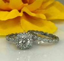 2Ct Round Cut Lab-Created Diamond Engagement Ring Set Wedding 14k White Gold