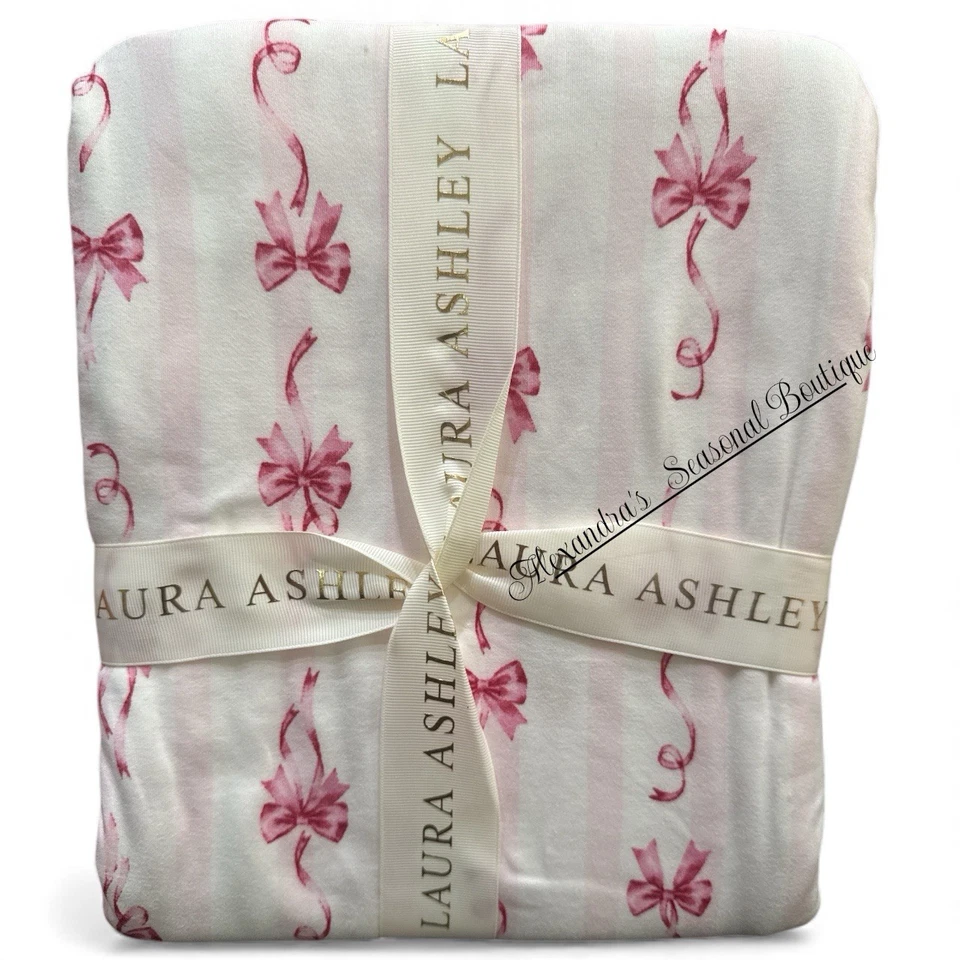 Laura Ashley Christma Soft Long Sleeved Pajama 2 Piece Set M Pink Bows Ribbons - Image 3 of 4