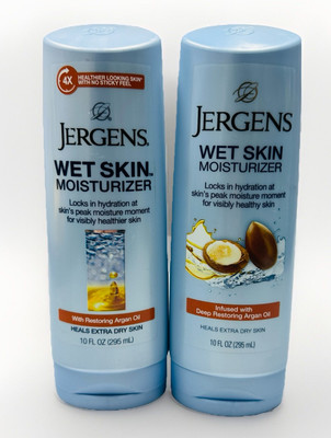 2 jergens wet skin moisturizer with restoring argan oil 10oz ea scuffed exterior