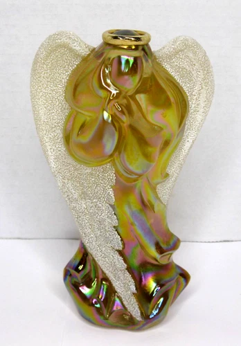 Fenton Autumn Golden Iridescent Angel Figurine With Coralene Wings
