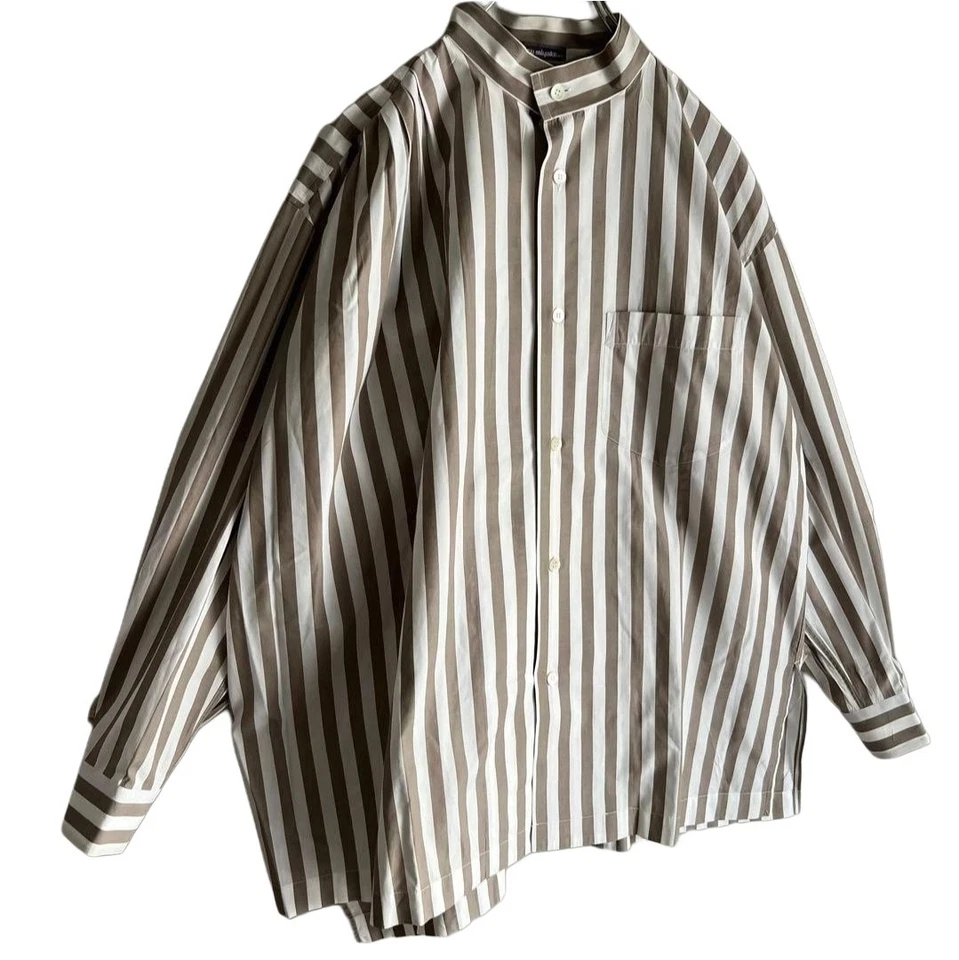 Camisa de algodón ISSEY MIYAKE PARA HOMBRE AÑOS 80 vintage con cuello de banda asimétrica diseñador japonés Foto 2 de 4