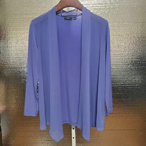 Susan Graver Artisan Liquid Knit Periwinkle Cardigan Sheer Chiffon Front Drape L