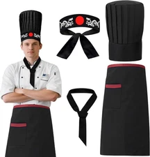 Chef Costume Adult Set 4pc - Hibachi Hat And Apron, Headband & Tie,... 