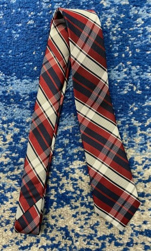 Nordstrom Boy's Red Navy Blue Silver Bias Plaid Silk Necktie - Picture 2 of 4