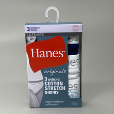 HANES 3 PK Originals Women's Cotton Bikinis Underwear Sz 6/M Navy/White