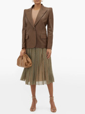 Fendi Gonna Fan Karligraphy Pleated Skirt Sz 44 Blue Brown Midi