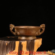 Collection of Ancient Chinese Bronze Double Pixiu Bowls and Wine Bowls