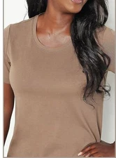 LOGO Principles by Lori Goldstein Size 1X Cocoa Short Sleeve Top -Clearance