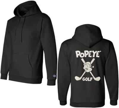 Popeye Golf Hoodie Unisex Adult Eco Fleece Pullover Black Limited Champion