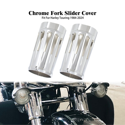 2X Chrome CNC Fork Boot Slider Cover Fit For Harley Touring Road King Glide 84+