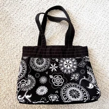 Thirty-One Black White Onyx Medalian Small Tote Bag Shopper Travel Carryall