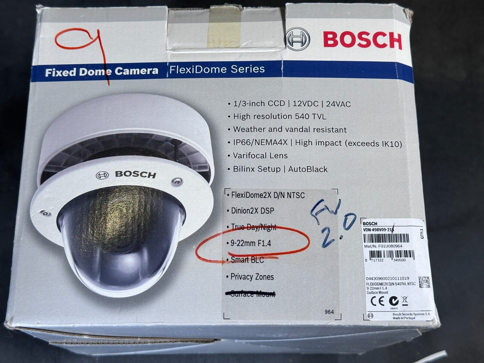 BOSCH SECURITY VIDEO VDN-498V09-21 Flexi Dome Surveillance Camera, Monochrome