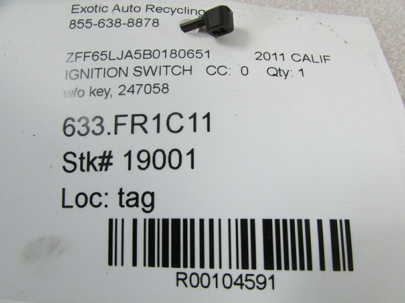 Ferrari California, Ignition Switch w/o Key, Used, P/N 247058