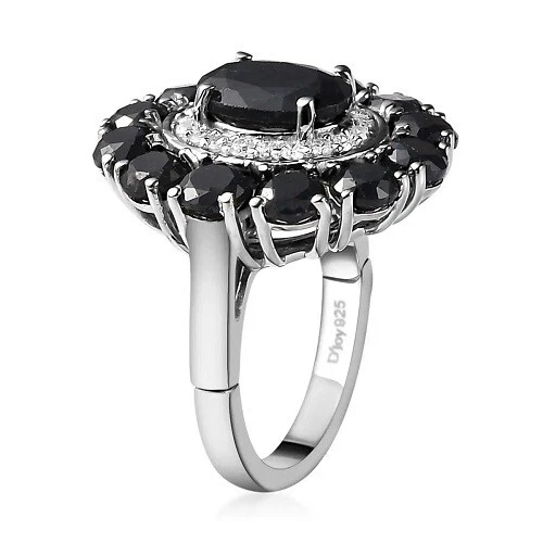 Anillo Floral Zafiro Medianoche Circón Blanco en Platino Más de SS 7,50 ctw Talla 6 Foto 4 de 4