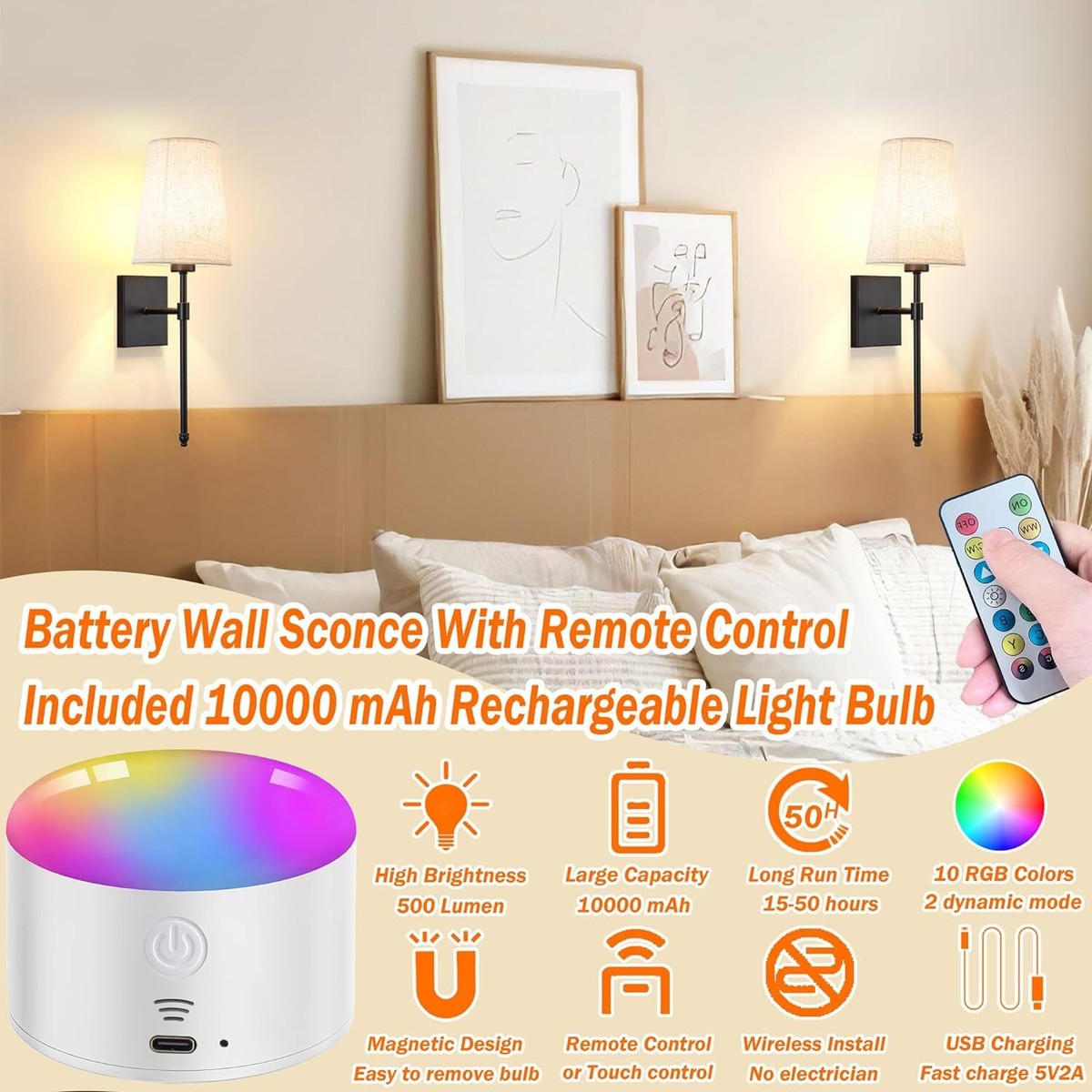 Battery Operated Wall Sconce Light Set Of Two, Sconces Black