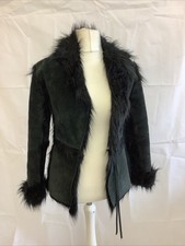 Ladies Betty Jackson Black Sheepskin Lined Tie Fasten Coat Jacket Size Uk 8