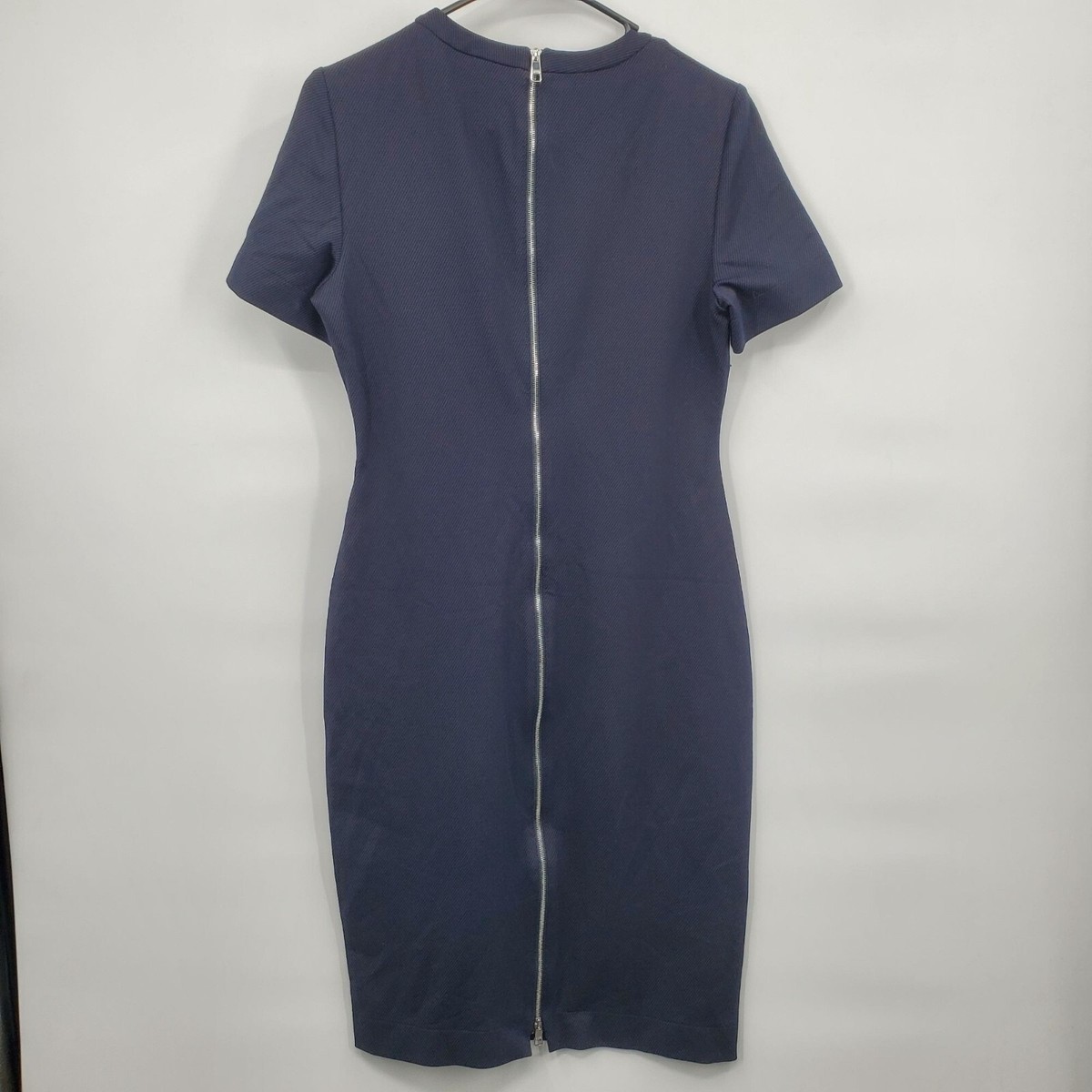 Hugo Boss Ribbed Midi Dress Bodycon Full Zip Short Sleeve