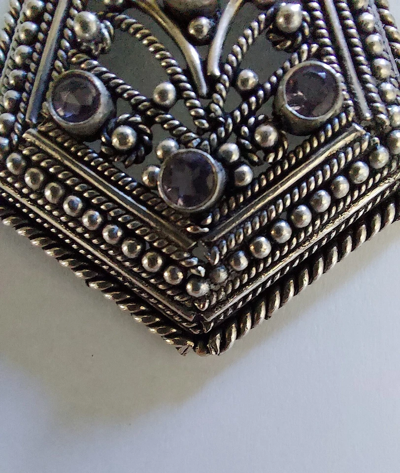 CIONDOLO ARGENTO AMETISTA PENDENTE VINTAGE ANNI 70 @ SPLENDIDA @ - Immagine 3 di 4