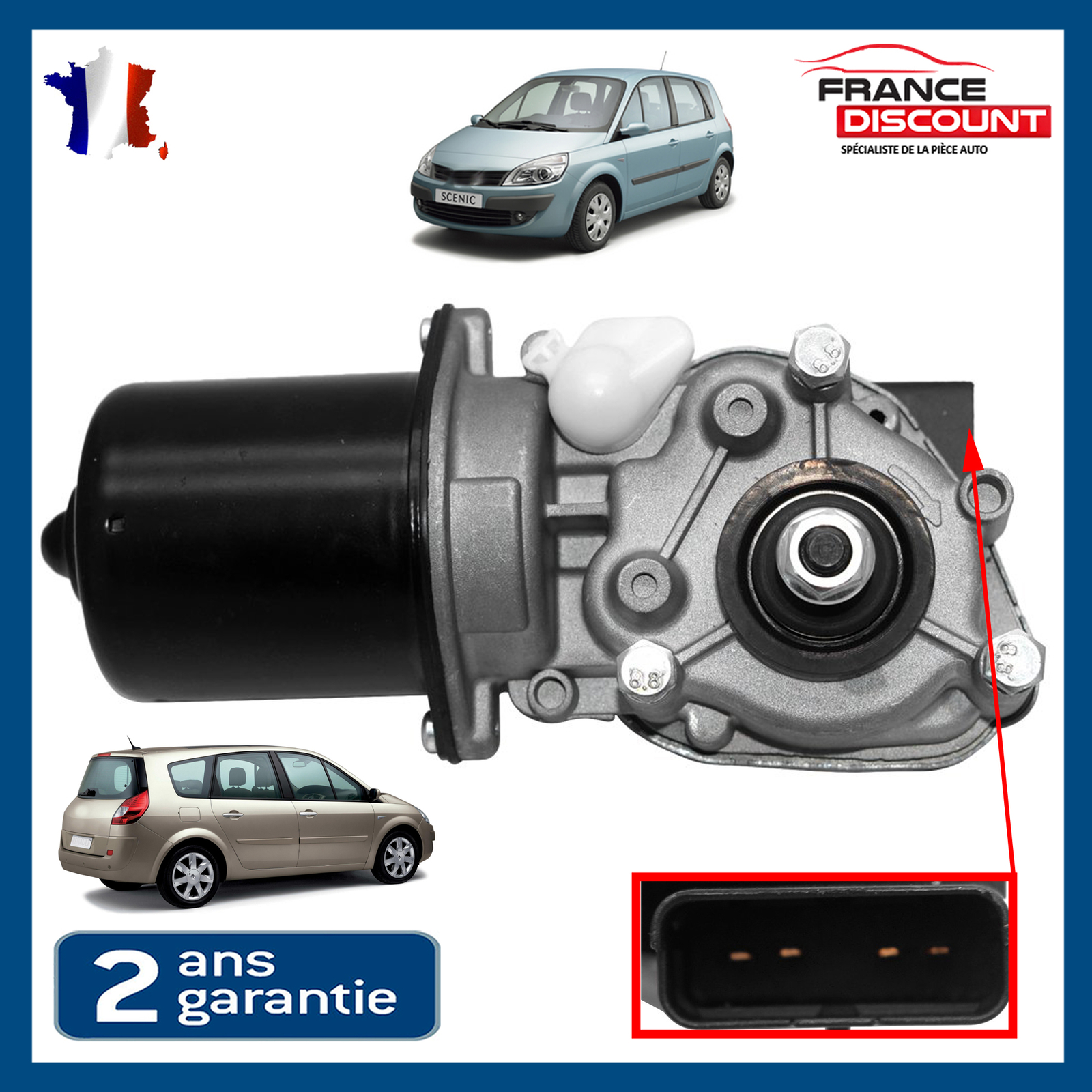 Moteur d'essuie-glace avant Scénic 2 et Grand Scénic II mécanisme 12V 7701056003