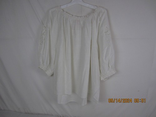 Women's Knox Rose 3/4 Sleeve Bishop Smock Neck Top White 2X - Picture 12 of 15