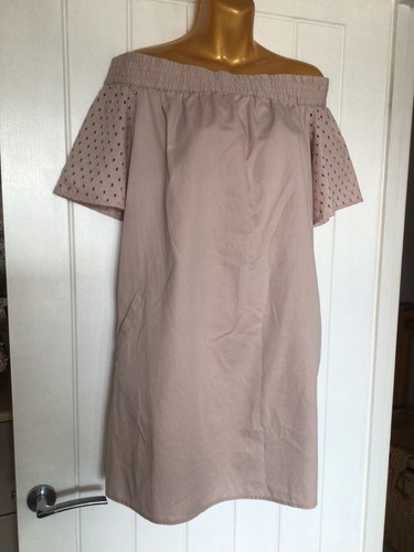 All Saints Livia Emb Off The Shoulder Bardot Dress Champagne Pink & Pockets UK L - Picture 4 of 12