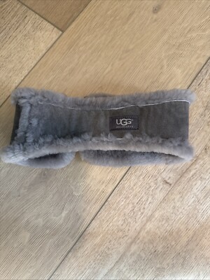 NWT Ugg Genuine Shearling Sheepskin Reversible Headband Charcoal
