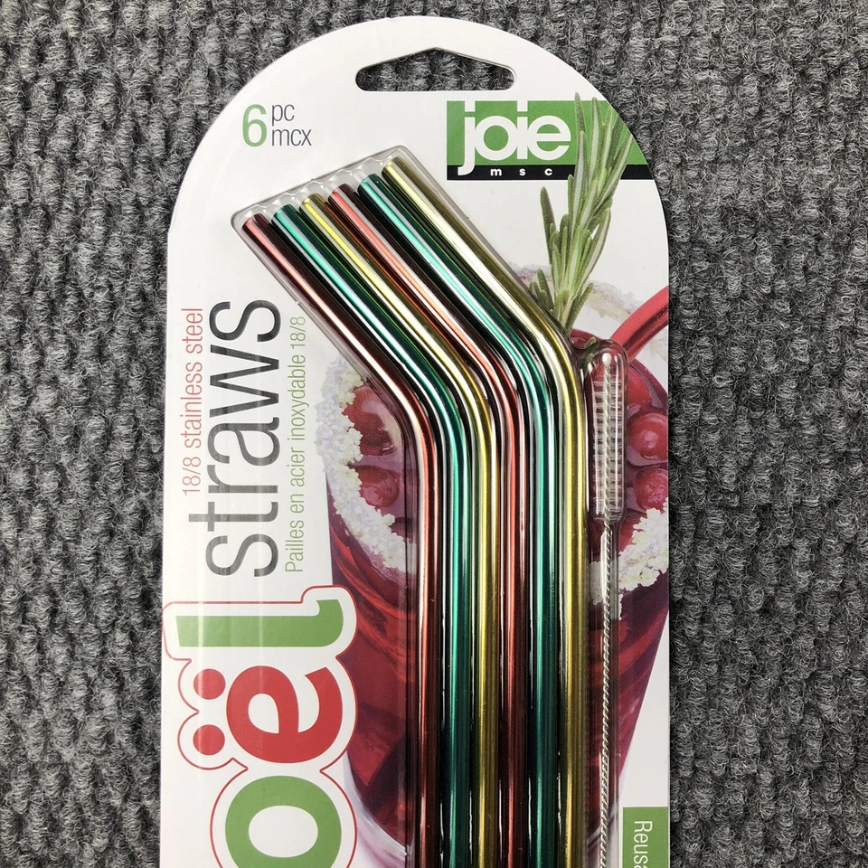 JOIE 6 pajitas reutilizables de acero inoxidable con cepillo de limpieza verde rojo y dorado Foto 4 de 4