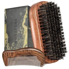 Wonature Boar Bristle Beard Brush - Men's Beard Care Tool Set with Wooden Sandal